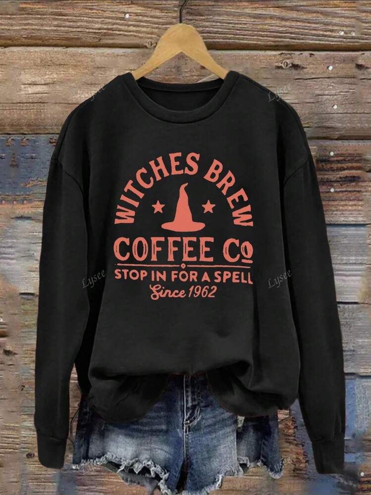 Halloween Casual Women's Round Neck Fashion Long Sleeve Letter Print Sweatshirt