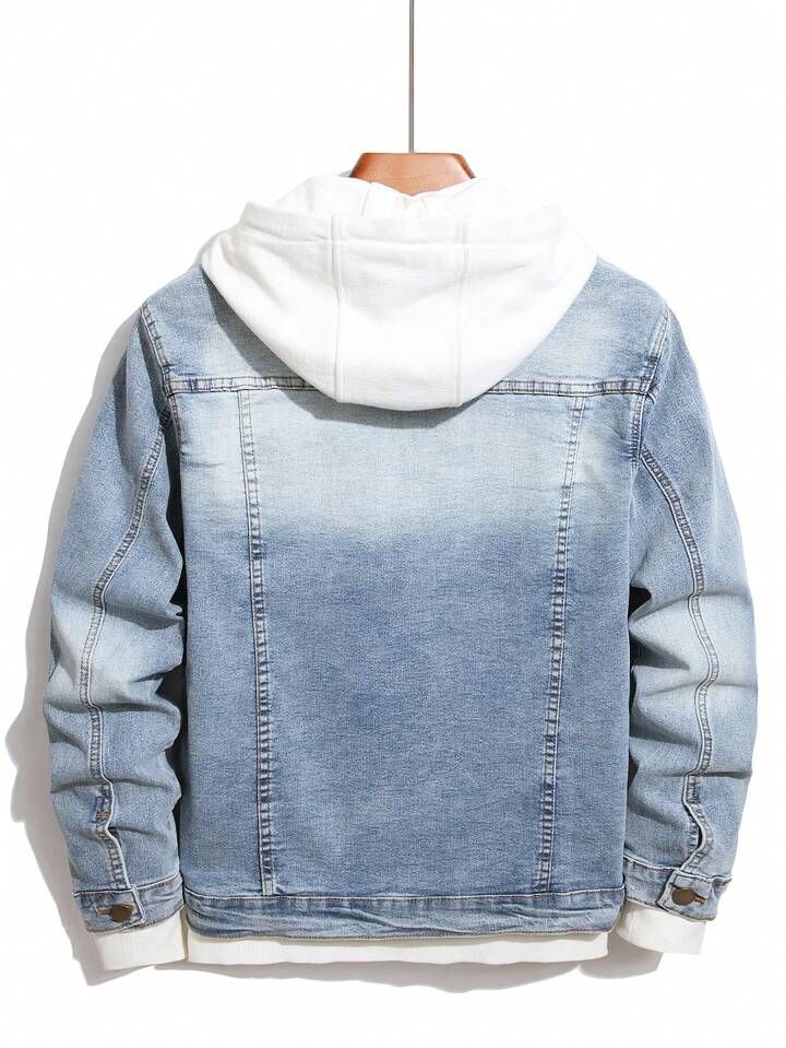 Manfinity Homme Men's Casual Plain Denim Single-Breasted Jacket Long Sleeve, Autumn, For Going Out, Boyfriend Gift College Hang Out Sport Street