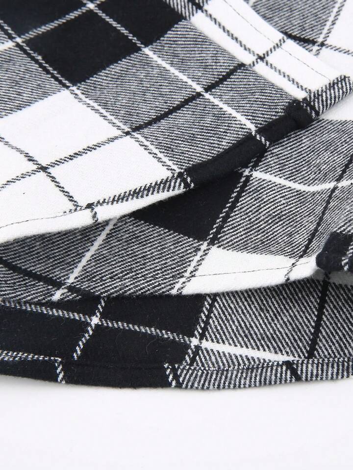 1pc Men's Hooded Plaid Button Turndown Collar Regular Fit Long Sleeve Shirt, Chest Double Pockets Casual Outdoor Shacket
