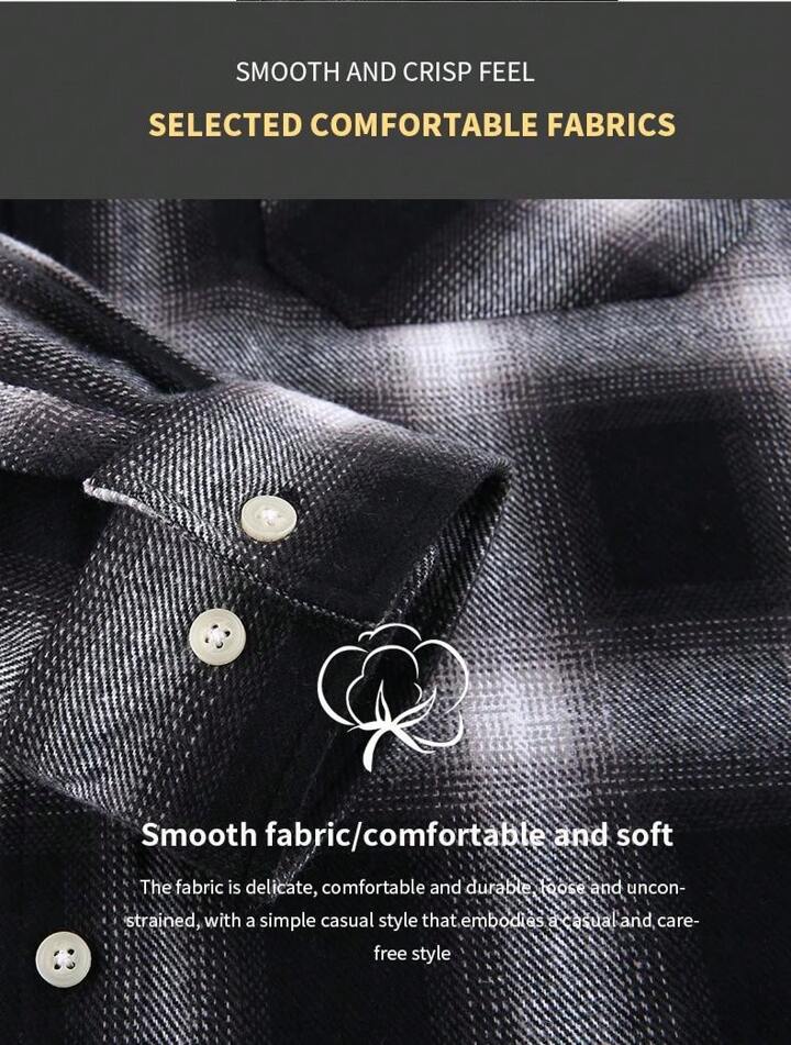 1pc Men's Hooded Plaid Button Turndown Collar Regular Fit Long Sleeve Shirt, Chest Double Pockets Casual Outdoor Shacket