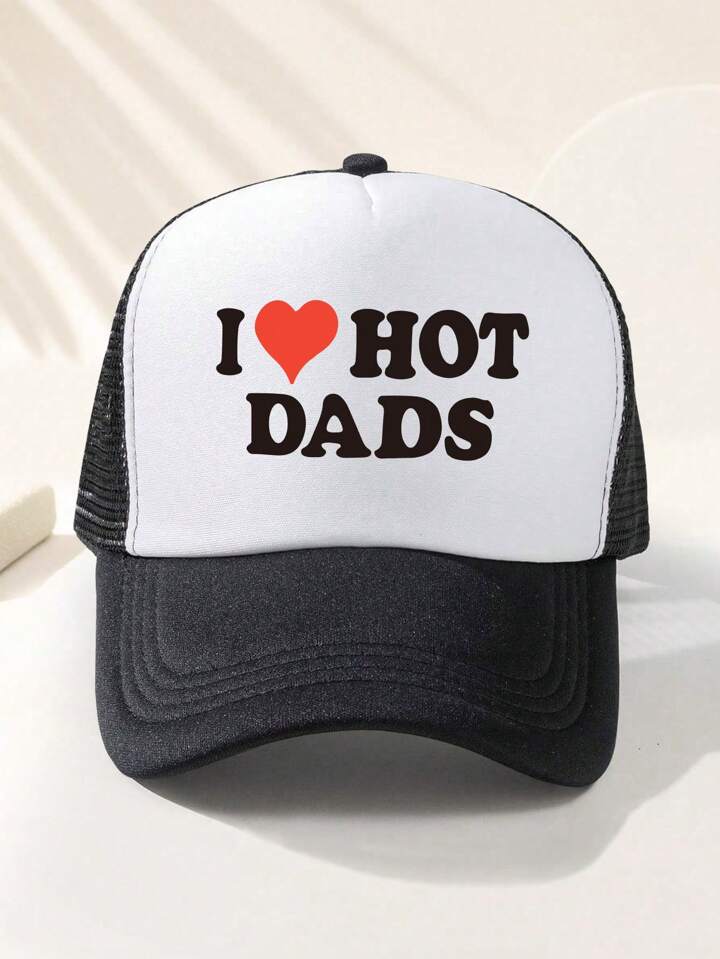 1 PC Letter I LOVE HOT DADS Printed Game Day Baseball Cap, Adjustable Outdoor Visor, Spring And Fall, Travel, Beach, Y2k Style, Dad Hat, Mesh Breathable Trucker Hat, Best Holiday Gift Valentine's Day Valentines