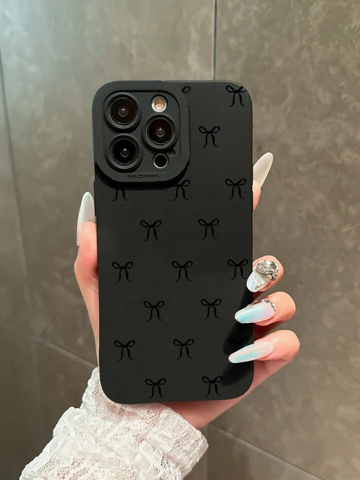 Black Bow Knot Style Shockproof Phone Case Suitable For IPhone 16 Pro Max, 14, 13, 12, 11 Pro Max, XS Max, X, XR, 8, 7 Plus, Mini, Ideal As Birthday Gift For Girlfriend, Boyfriend Or Self-Use Waterproof Anti-Fall Scratch Resistant