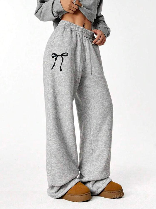Tween Girls Basic Grey Casual Sweatpants, Butterfly Print Y2K Relaxed Fit