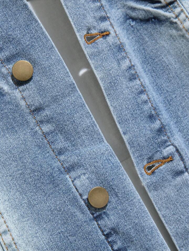Manfinity Homme Men's Casual Plain Denim Single-Breasted Jacket Long Sleeve, Autumn, For Going Out, Boyfriend Gift College Hang Out Sport Street