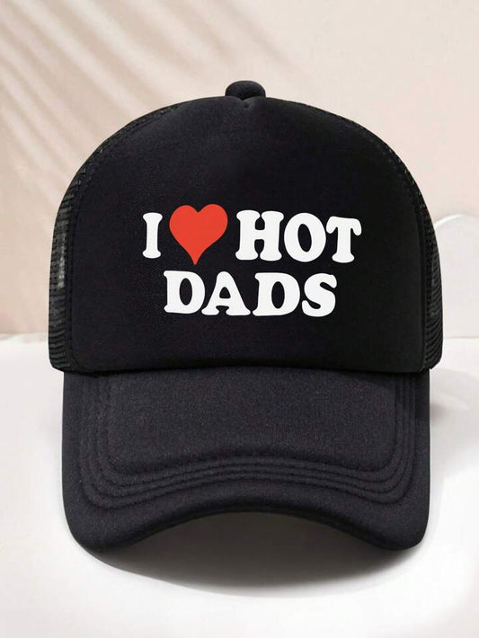 1 PC Letter I LOVE HOT DADS Printed Game Day Baseball Cap, Adjustable Outdoor Visor, Spring And Fall, Travel, Beach, Y2k Style, Dad Hat, Mesh Breathable Trucker Hat, Best Holiday Gift Valentine's Day Valentines
