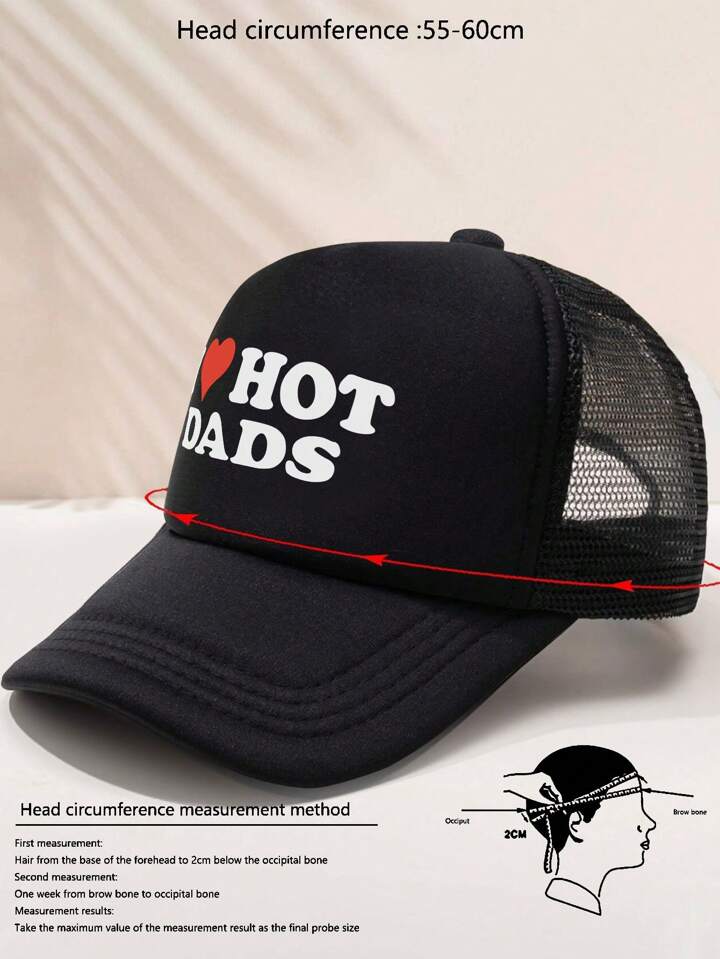 1 PC Letter I LOVE HOT DADS Printed Game Day Baseball Cap, Adjustable Outdoor Visor, Spring And Fall, Travel, Beach, Y2k Style, Dad Hat, Mesh Breathable Trucker Hat, Best Holiday Gift Valentine's Day Valentines