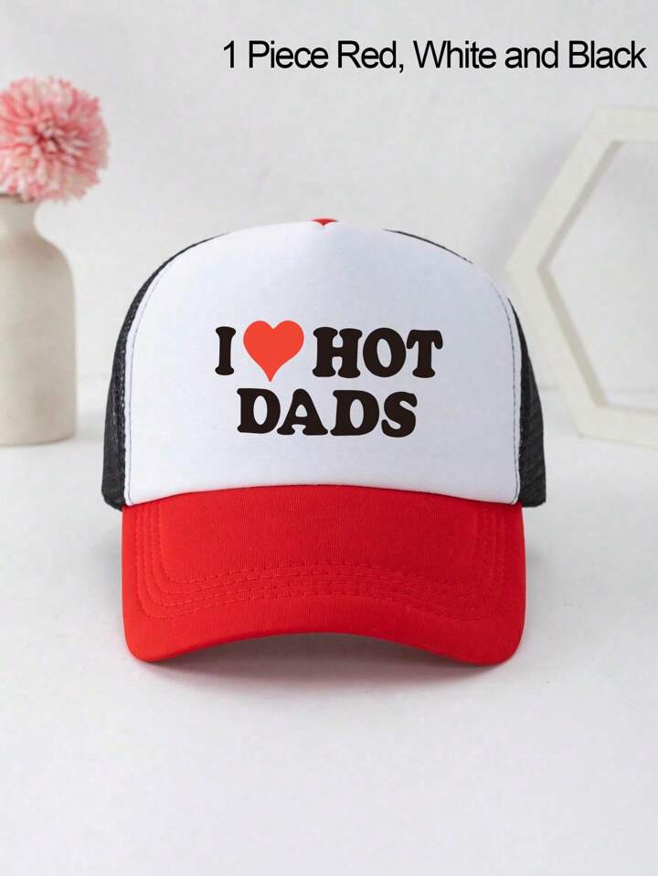 1 PC Letter I LOVE HOT DADS Printed Game Day Baseball Cap, Adjustable Outdoor Visor, Spring And Fall, Travel, Beach, Y2k Style, Dad Hat, Mesh Breathable Trucker Hat, Best Holiday Gift Valentine's Day Valentines