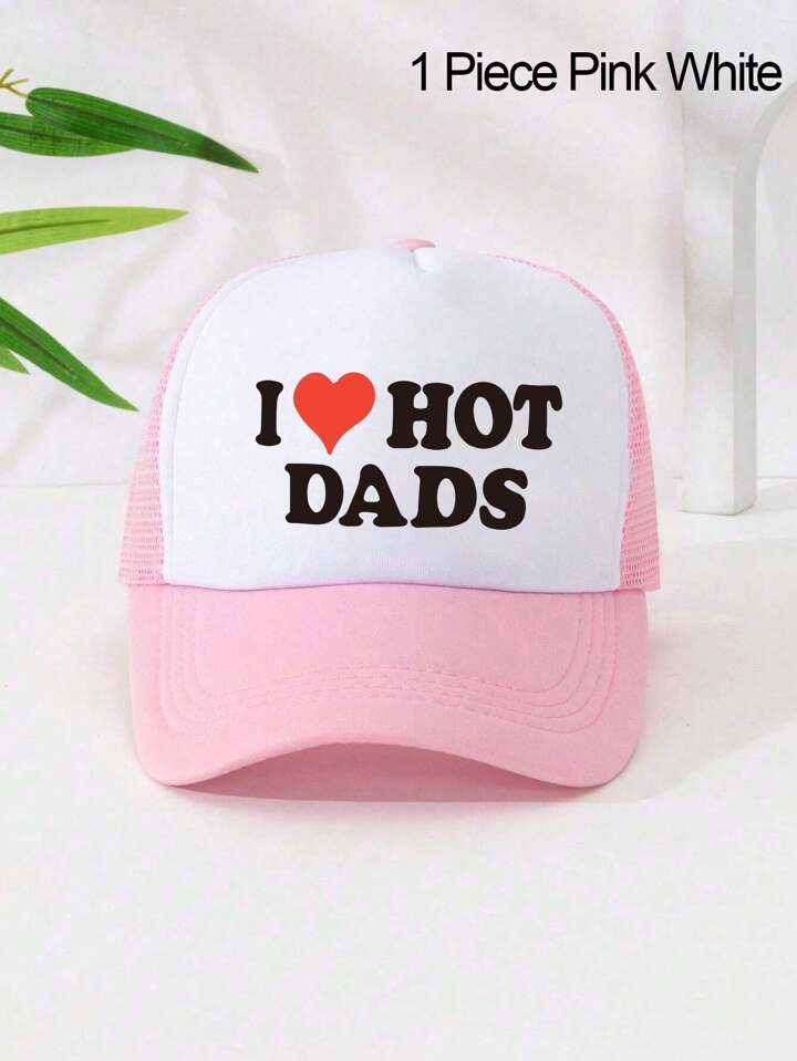 1 PC Letter I LOVE HOT DADS Printed Game Day Baseball Cap, Adjustable Outdoor Visor, Spring And Fall, Travel, Beach, Y2k Style, Dad Hat, Mesh Breathable Trucker Hat, Best Holiday Gift Valentine's Day Valentines