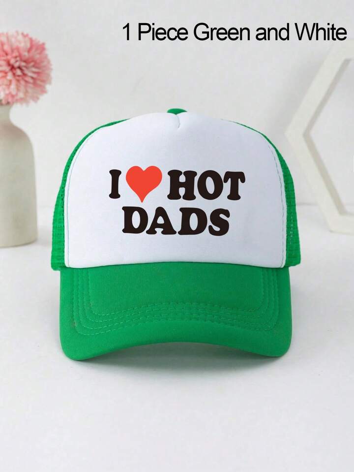 1 PC Letter I LOVE HOT DADS Printed Game Day Baseball Cap, Adjustable Outdoor Visor, Spring And Fall, Travel, Beach, Y2k Style, Dad Hat, Mesh Breathable Trucker Hat, Best Holiday Gift Valentine's Day Valentines