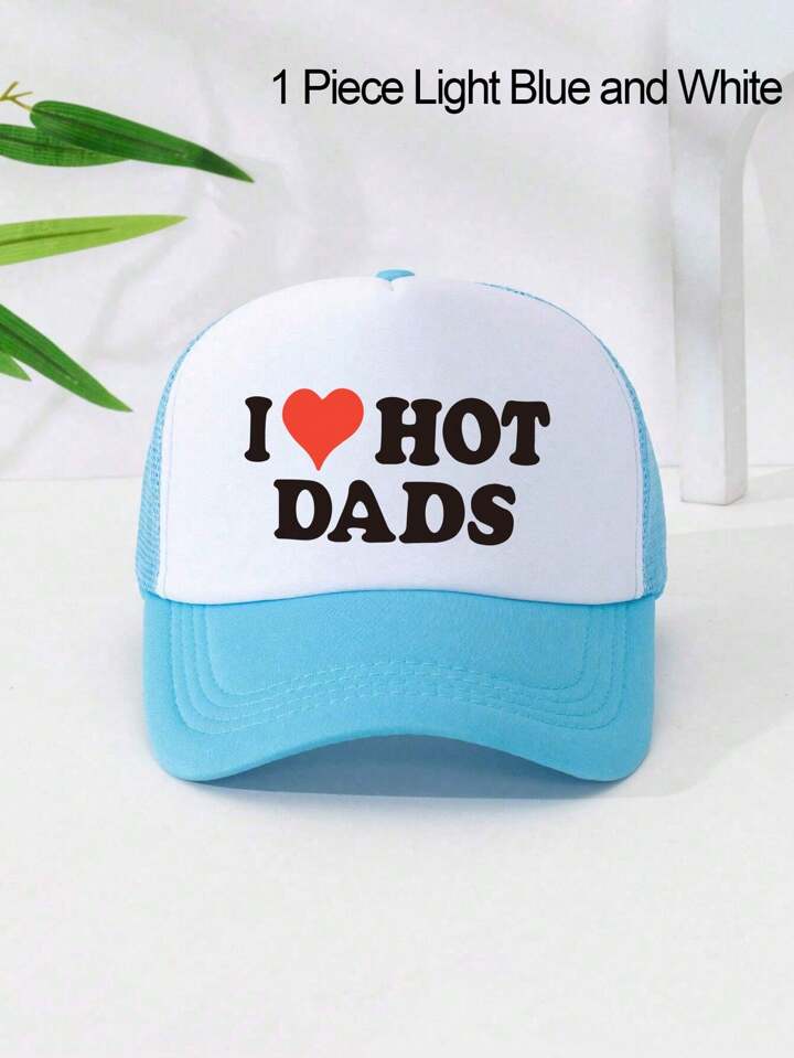 1 PC Letter I LOVE HOT DADS Printed Game Day Baseball Cap, Adjustable Outdoor Visor, Spring And Fall, Travel, Beach, Y2k Style, Dad Hat, Mesh Breathable Trucker Hat, Best Holiday Gift Valentine's Day Valentines