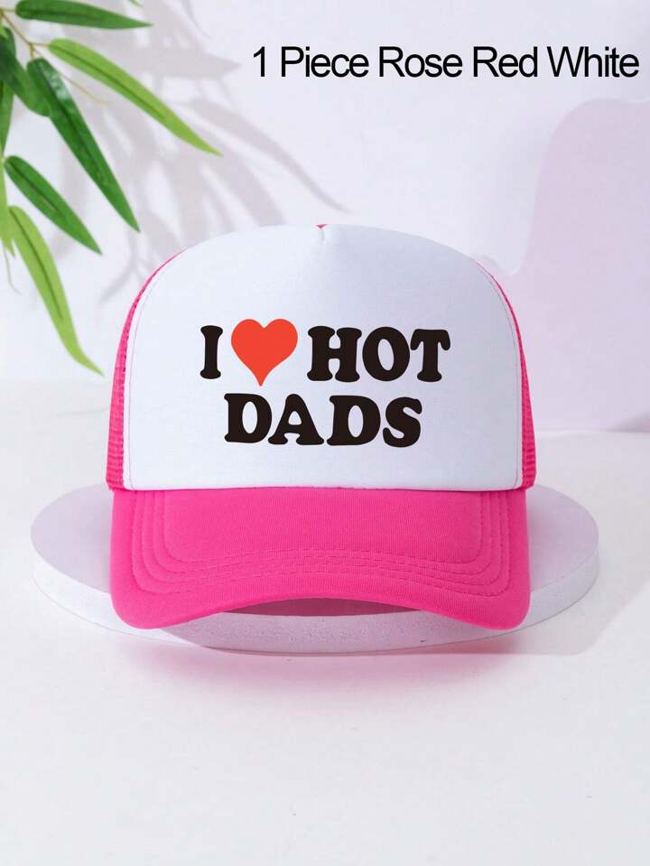 1 PC Letter I LOVE HOT DADS Printed Game Day Baseball Cap, Adjustable Outdoor Visor, Spring And Fall, Travel, Beach, Y2k Style, Dad Hat, Mesh Breathable Trucker Hat, Best Holiday Gift Valentine's Day Valentines