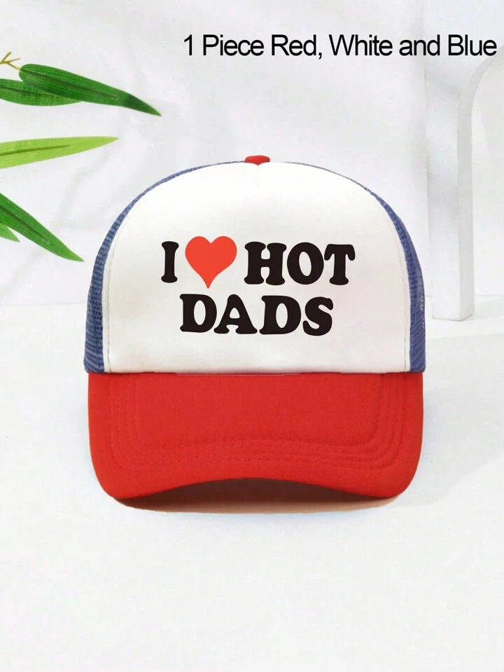 1 PC Letter I LOVE HOT DADS Printed Game Day Baseball Cap, Adjustable Outdoor Visor, Spring And Fall, Travel, Beach, Y2k Style, Dad Hat, Mesh Breathable Trucker Hat, Best Holiday Gift Valentine's Day Valentines