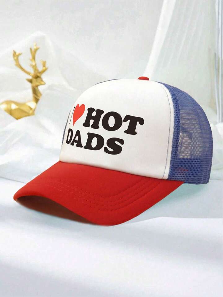 1 PC Letter I LOVE HOT DADS Printed Game Day Baseball Cap, Adjustable Outdoor Visor, Spring And Fall, Travel, Beach, Y2k Style, Dad Hat, Mesh Breathable Trucker Hat, Best Holiday Gift Valentine's Day Valentines