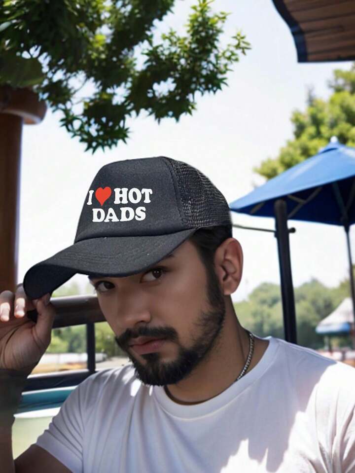 1 PC Letter I LOVE HOT DADS Printed Game Day Baseball Cap, Adjustable Outdoor Visor, Spring And Fall, Travel, Beach, Y2k Style, Dad Hat, Mesh Breathable Trucker Hat, Best Holiday Gift Valentine's Day Valentines