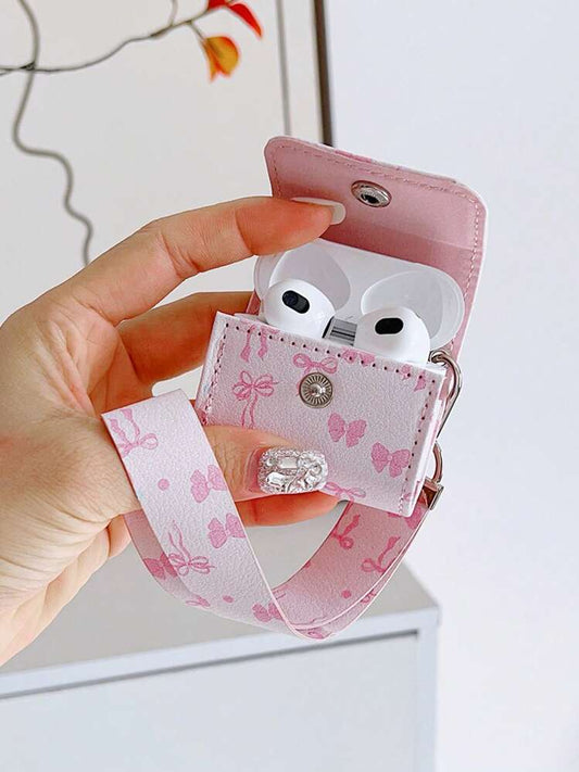 Pink Heart Bowknot Leather Protective Case For 4, Flip Cover For Pro 2, Apple Wireless Bluetooth Earphones 1/3, Full Body Case