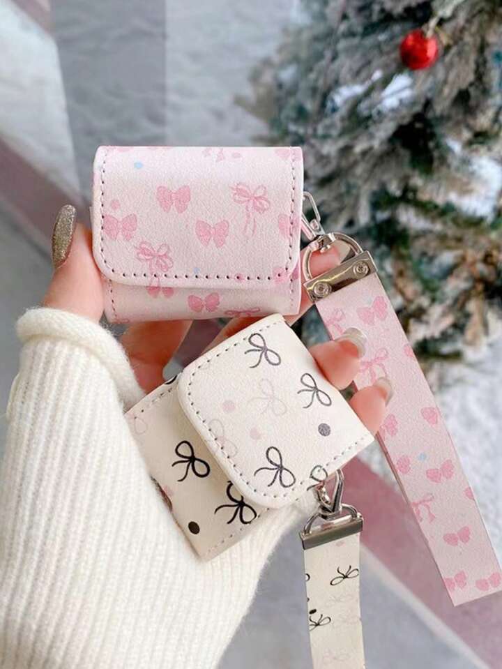 Pink Heart Bowknot Leather Protective Case For 4, Flip Cover For Pro 2, Apple Wireless Bluetooth Earphones 1/3, Full Body Case