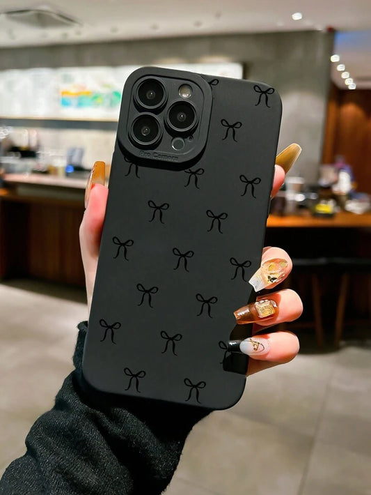 Black Bow Knot Style Shockproof Phone Case Suitable For IPhone 16 Pro Max, 14, 13, 12, 11 Pro Max, XS Max, X, XR, 8, 7 Plus, Mini, Ideal As Birthday Gift For Girlfriend, Boyfriend Or Self-Use Waterproof Anti-Fall Scratch Resistant
